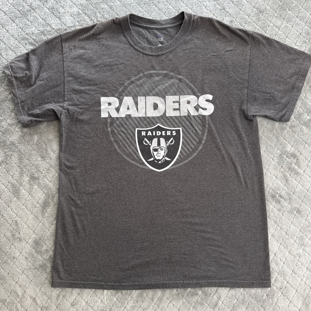 Oakland Raiders Shirt Men's Large Grey Majestic NFL Las Vegas Raiders Football